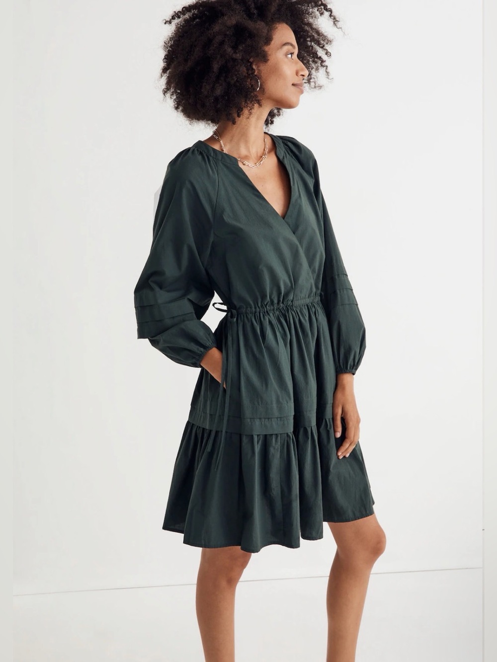 Madewell Crinkle Poplin Wrap Mini Dress Dark Palm Green Size XXS